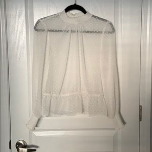 Chiffon Mock Neck Polka Dot Blouse